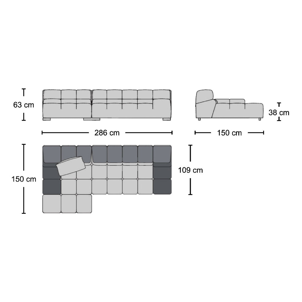 Tufty 3-Seater Sofa with Chaise