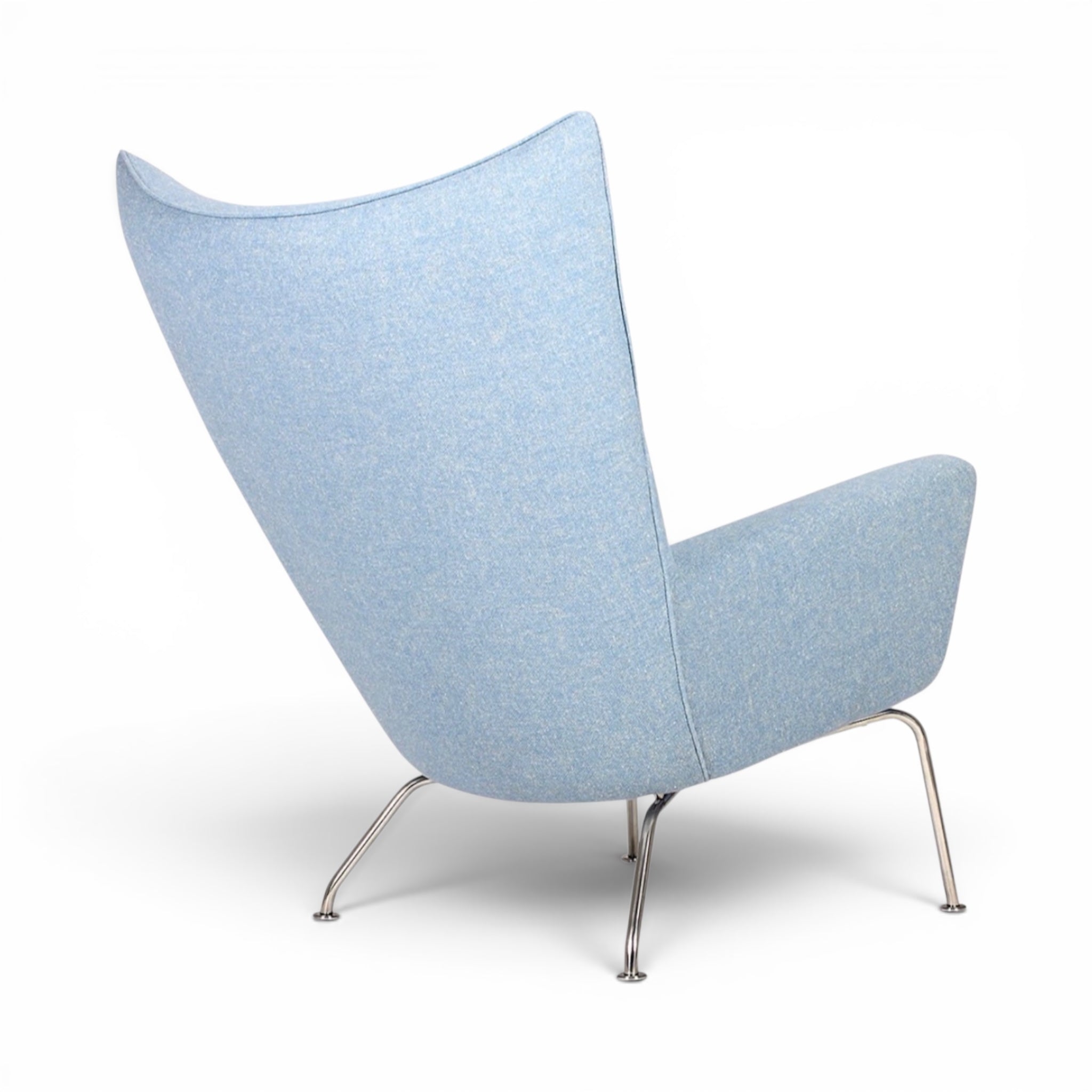 Rearview of CH445 Lounge Chair Replica in light blue fabric | Modern Approach