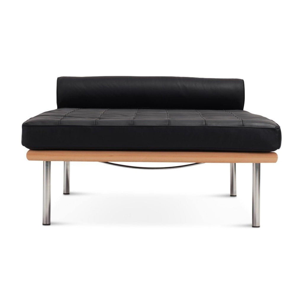 Barna Daybed Black Leather with Natural Ashwood front view