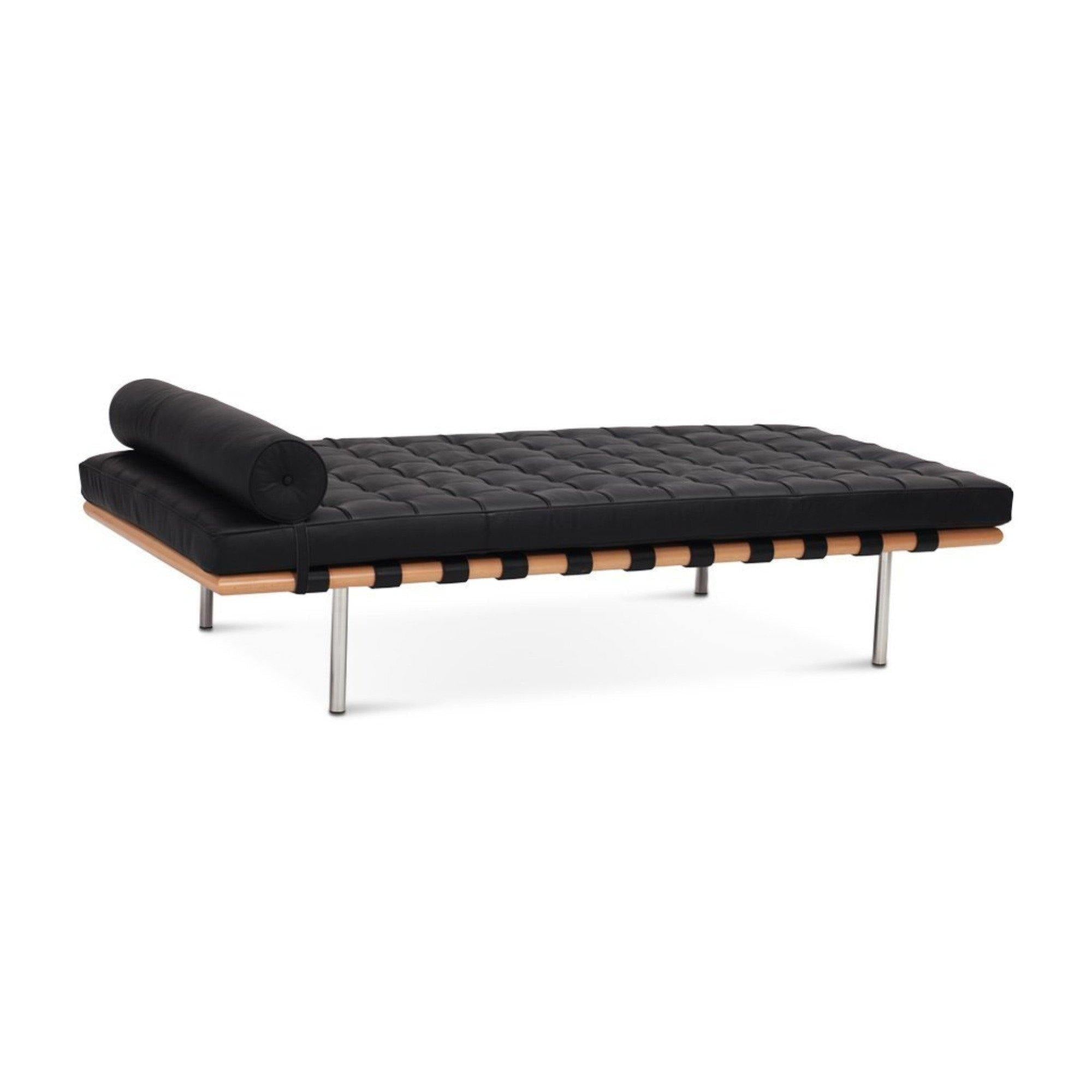 Barna Daybed Black Leather with natural Ashwood