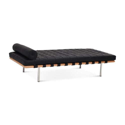 Barna Daybed Black Leather with natural Ashwood