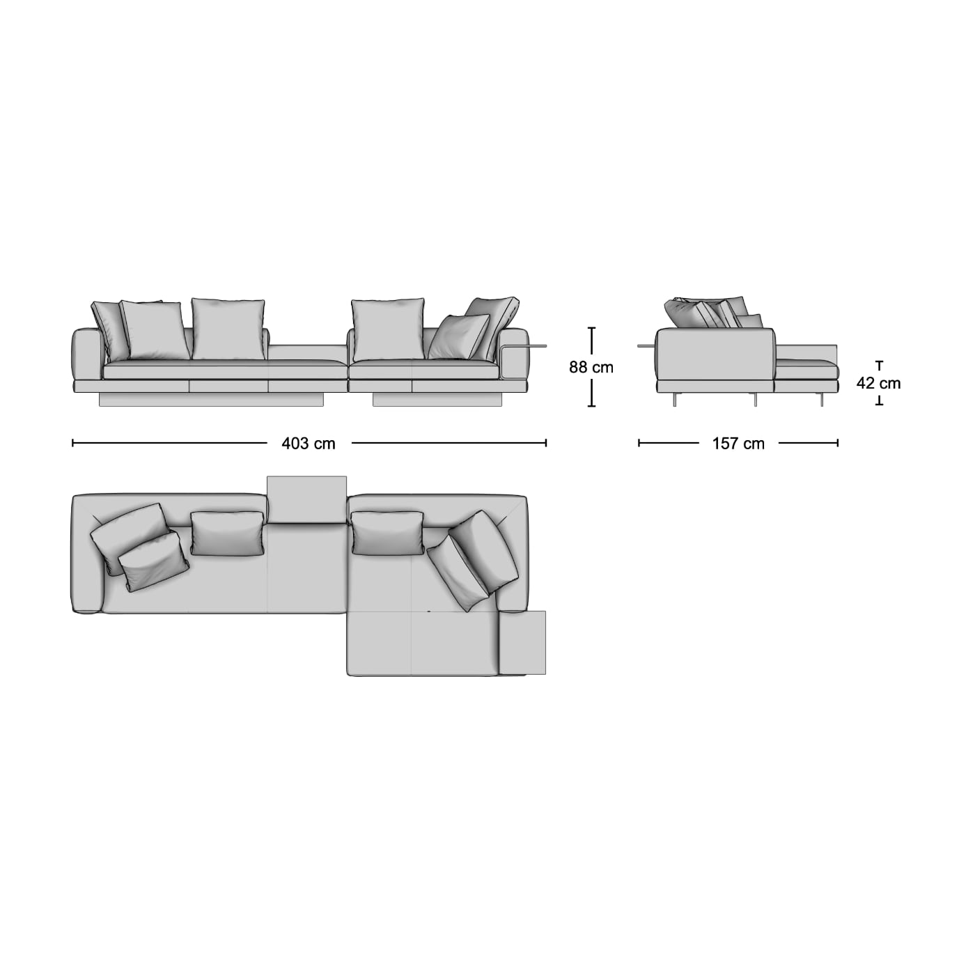 Camden 3-Seater Sofa with Chaise & Flap Table