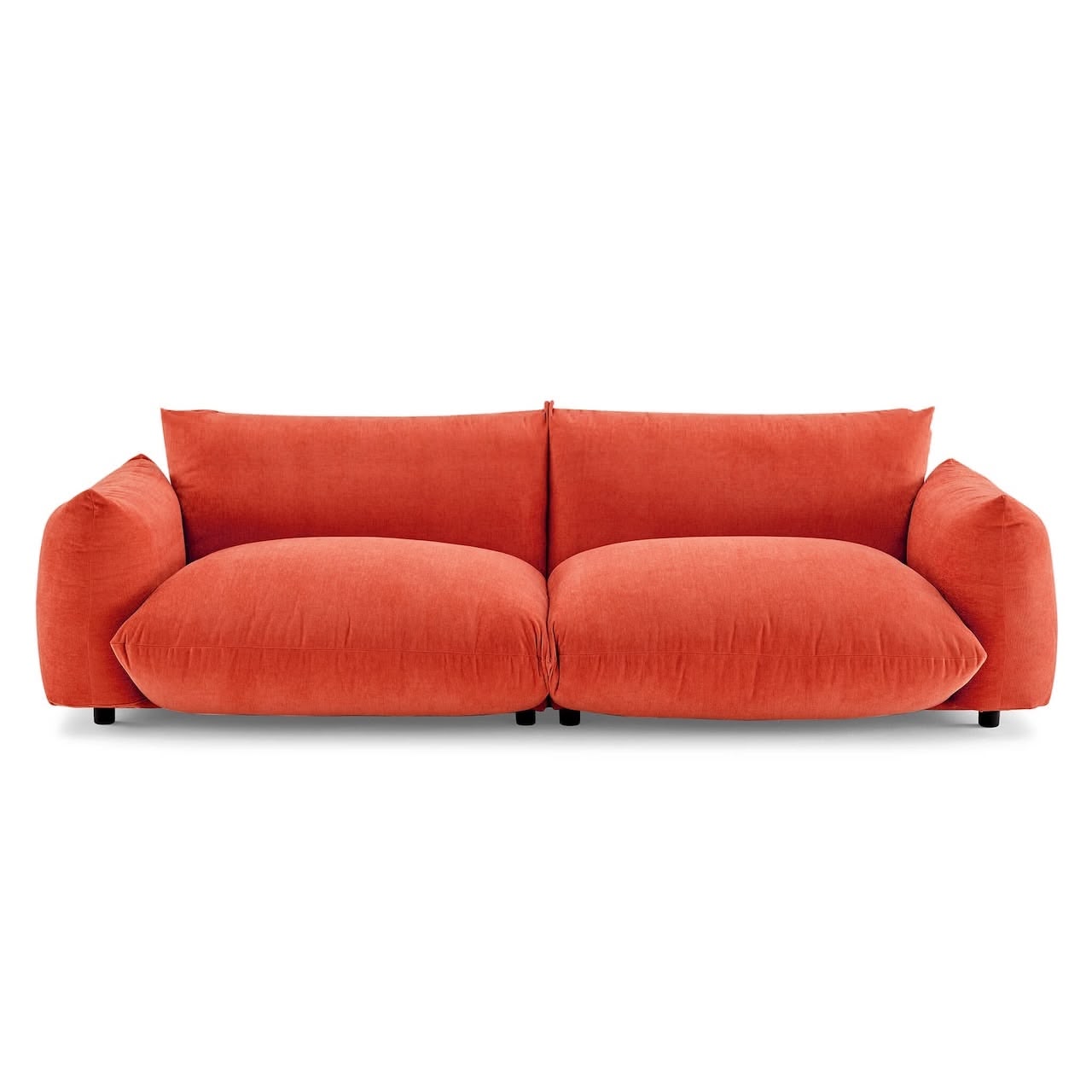 Two seater sofa in coral colour fabric 