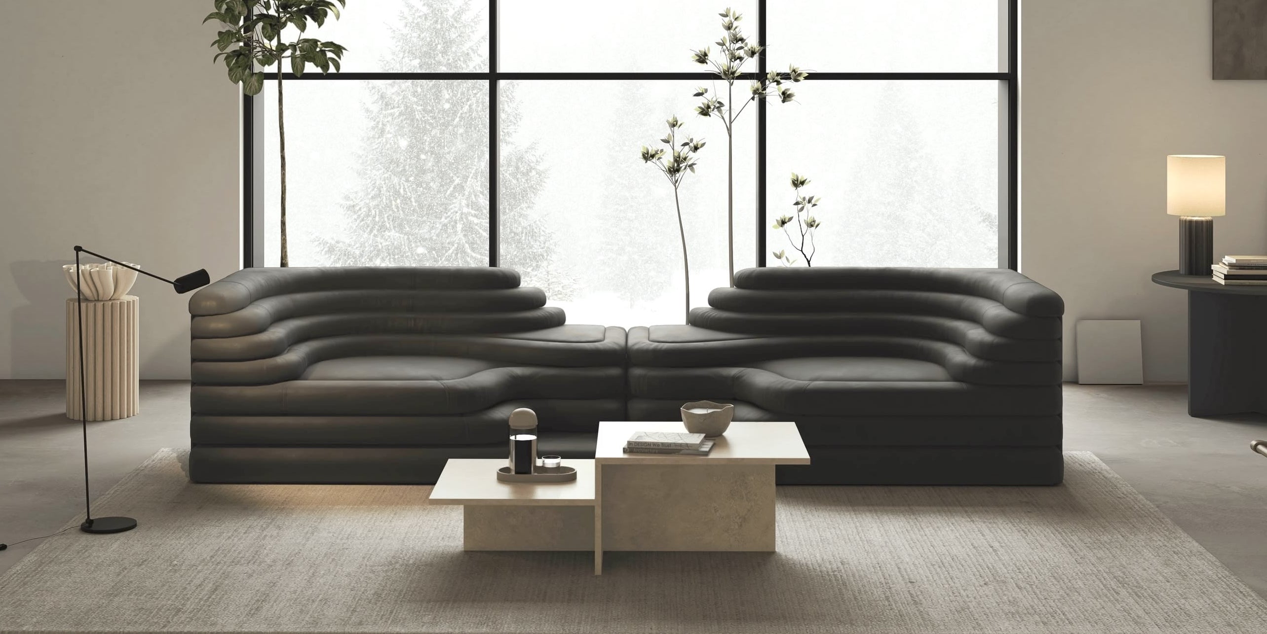 DS-1025 Sofa in Black leather in living room setting
